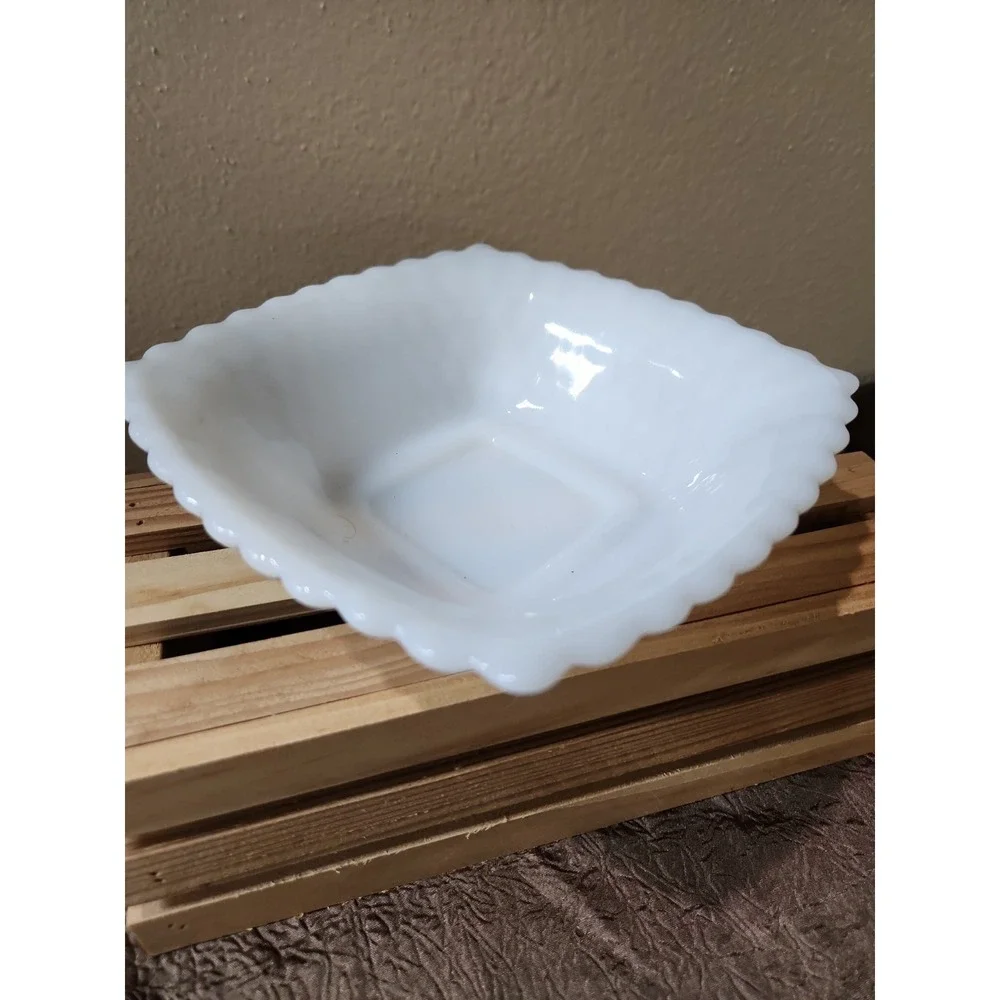 Anchor Hocking White Milk Glass Square Hobnail Bowl